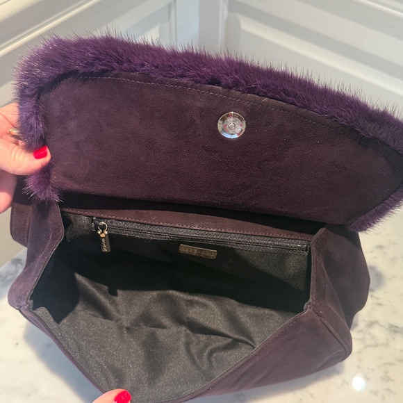 Escada Deep Plum Suede Baguette - Picture 4 of 8